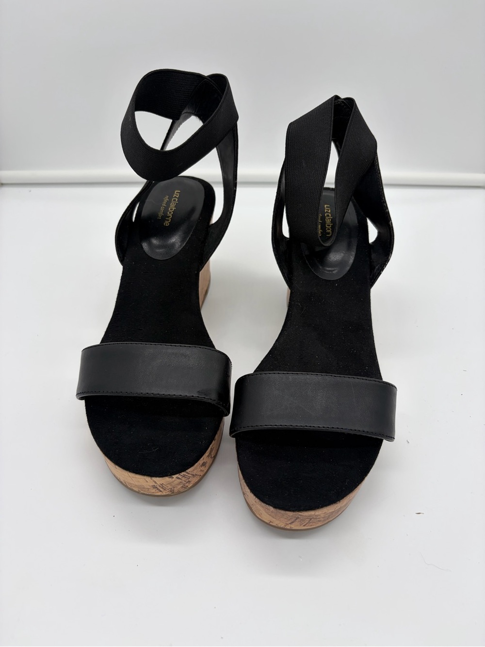 le chateau Black Cork Ankle-Wrap Wedge Sandals ( NO BOX)
